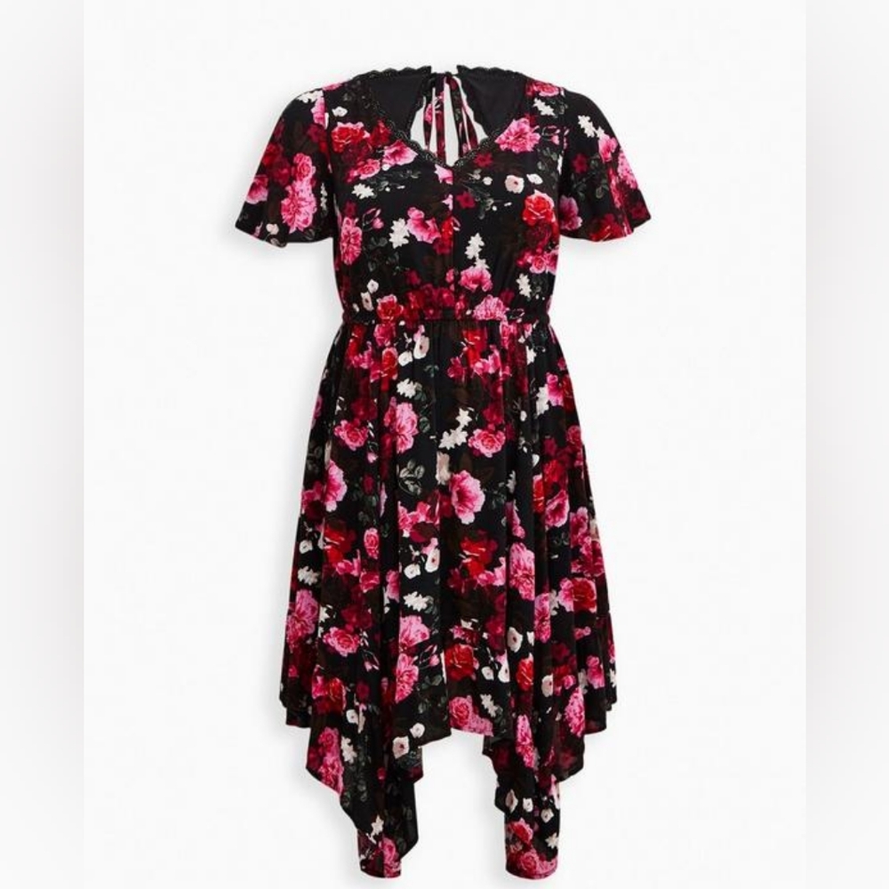 Torrid Flutter Sleeve Midi Dress - Gauze Floral Black